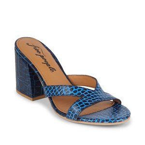 Free People Embossed Croc Blue Leather Sandals 36